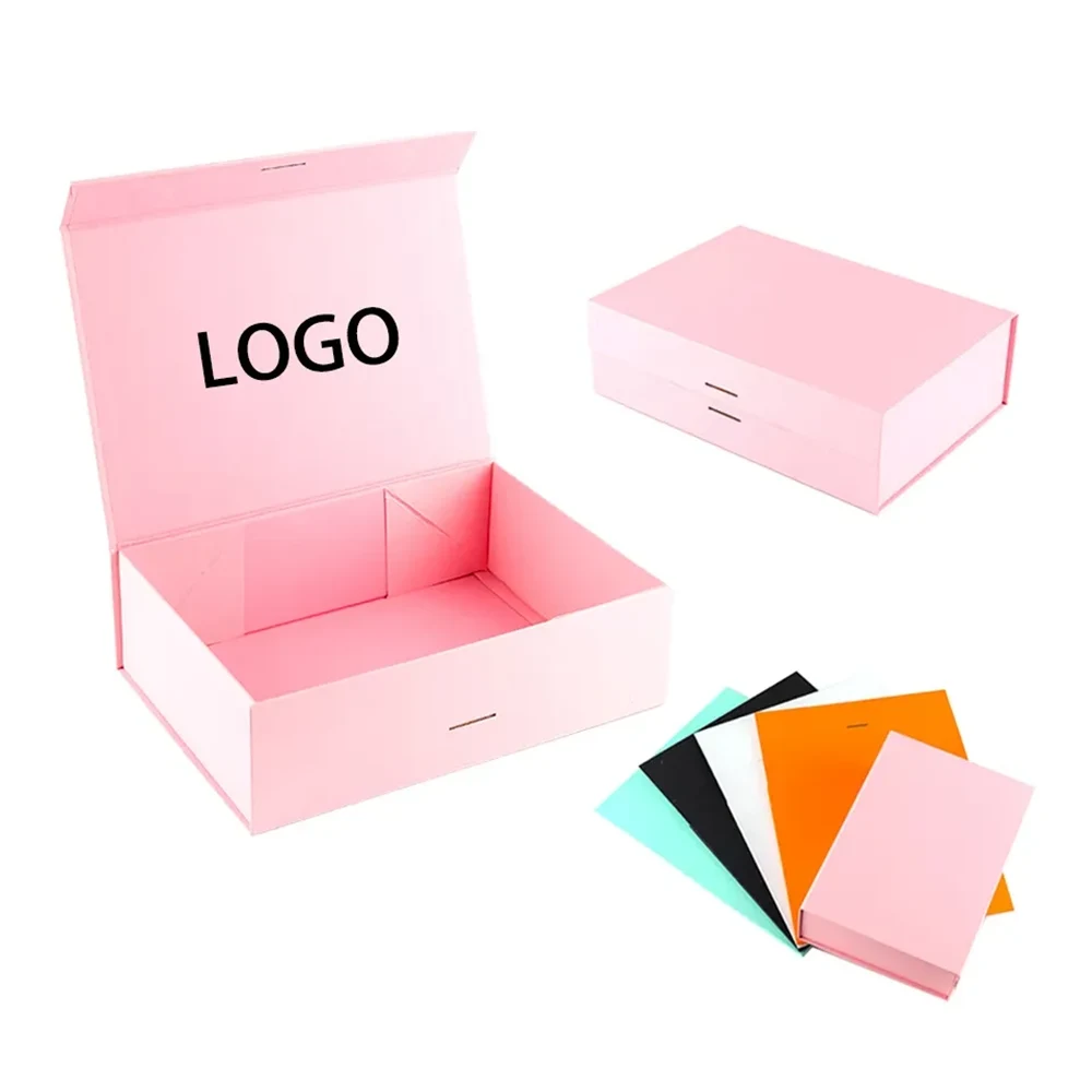 Caixa de fechamento magnético rosa de papelão luxuosa